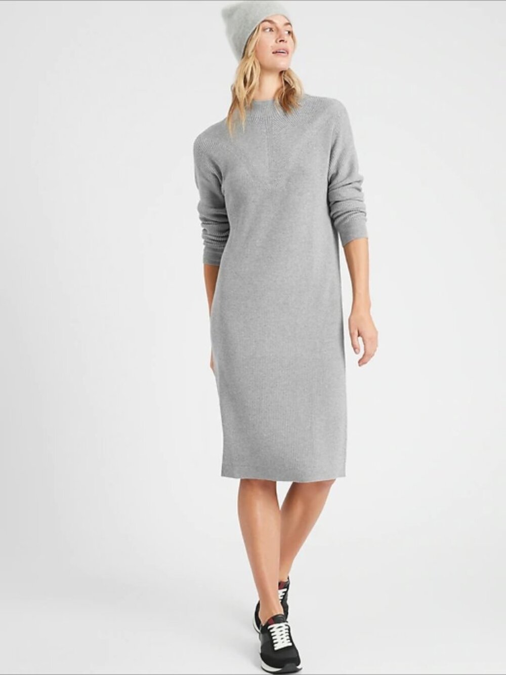 BANANA REPUBLIC FACTORY | Grey Textured Mockneck Minimalist Sweater Dress Size S